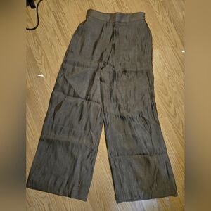 brown satin wide leg pants